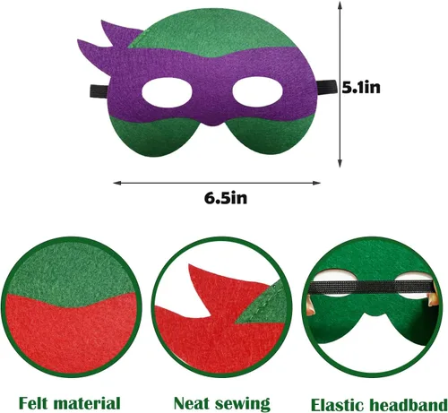 Vista 3 de Paquete de 28 máscaras de tortugas para niños, máscara de tortugas, suministros de fiesta de cosplay, máscaras de fiesta, disfraces de tortugas