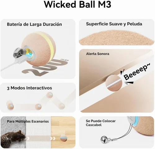 Vista 2 de Cheerble Juguete interactivo de bola para gatos, bola malvada M3, juguetes interactivos automáticos para gatos de interior con 3 modos, juguetes