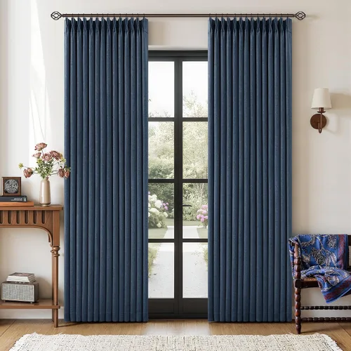 Vista 247 de Juego de 2 paneles de cortinas plisadas negras de 80 pulgadas para sala de estar, cortinas plisadas de lino con forro de 80 pulgadas de largo, 100%