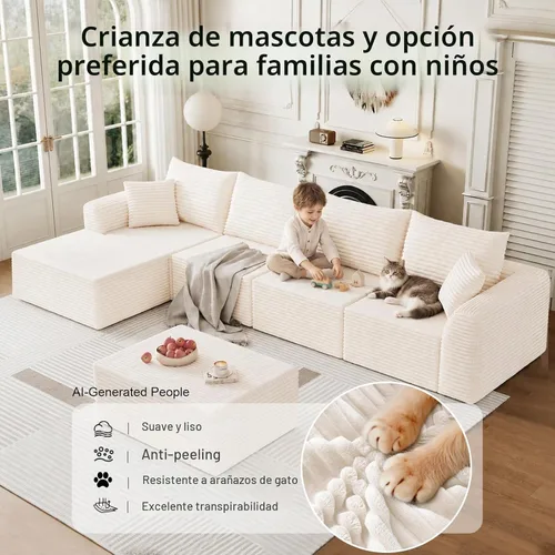 Vista 5 de Sofá seccional deshuesado de 130 pulgadas, moderno sofá modular con soporte, sala de estar, apartamentos, dormitorio, no requiere montaje, sofá