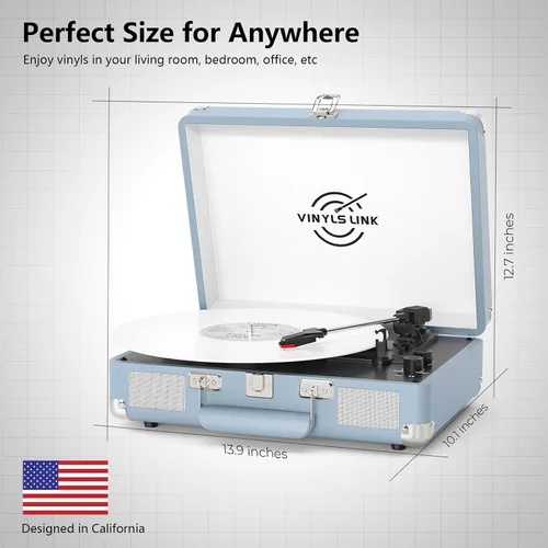 Vista 7 de VINYLS LINK Reproductor de discos de vinilo Bluetooth, tocadiscos de 3 velocidades con altavoces estéreo integrados, tocadiscos portátil de maleta