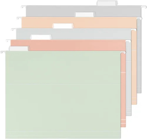 Vista 2 de SUNEE Carpetas con bolsillos, paquete de 25 y carpetas colgantes para archivar, paquete de 25 unidades, colores pastel, archivos coloridos