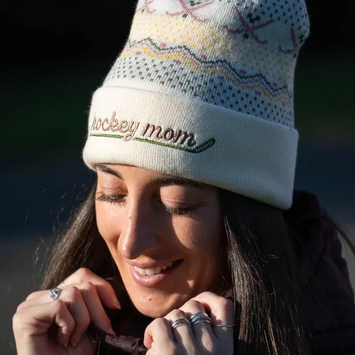 Vista 3 de ChalkTalkSPORTS Hockey Mom Knitted Beanie Hat Hockey Mom Pom Beanies