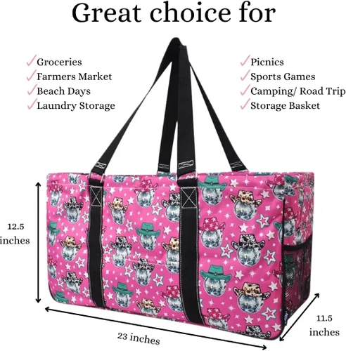 Vista 305 de NGIL Bolsa de comestibles reutilizable extra grande plegable de gran tamaño para comestibles, almacenamiento, picnic, playa, Estampado