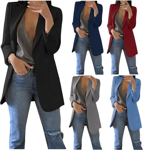 Vista 6 de Chaquetas tipo blazer para mujer, chaqueta de cárdigan de moda con frente abierto, chaqueta casual de manga larga para el trabajo y la oficina
