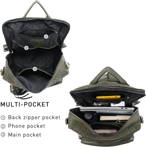 Vista 35 de MKP COLLECTION Mochila de moda para mujer, bolsa convertible grande para mujer, mochila de viaje, bolsa de hombro, juego de 2 piezas con borla, Beige