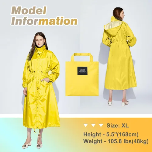 Vista 5 de LAMA Chubasqueros largos para mujer, impermeable, plegable, con capucha, rompevientos, ligera, ajustable, para exteriores