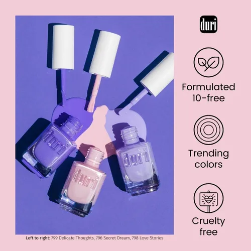 Vista 2 de duri Esmalte de uñas, 760 A Million Likes, purpurina metálica morada, cobertura completa, acabado brillante, secado rápido, duradero, cosméticos