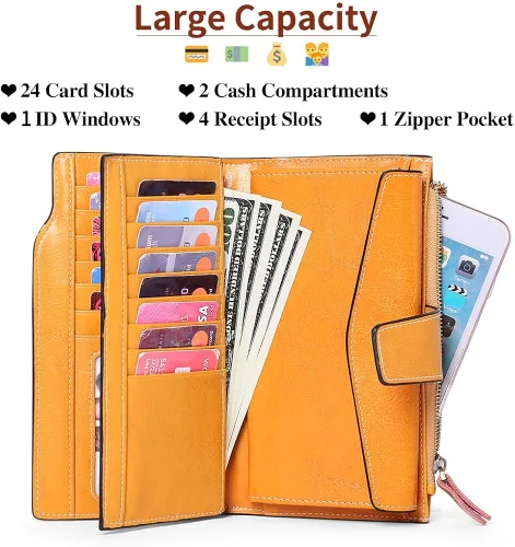 Vista 3 de SENDEFN - Cartera de cuero para mujer, portatarjetas con bloqueo RFID, monedero para mujer con cierre