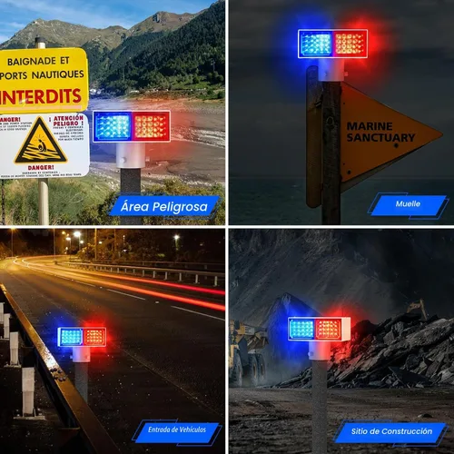 Vista 6 de Luces estroboscópicas solares, luz de advertencia intermitente roja y azul