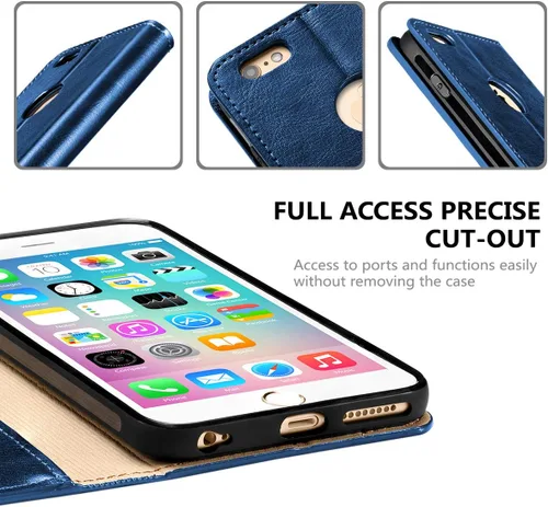 Vista 6 de Belemay Funda compatible con iPhone 6s, compatible con iPhone 6, funda de piel auténtica, billetera delgada, ranuras para tarjetero, soporte