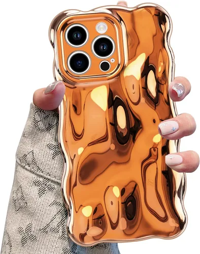 Vista 16 de UEEBAI Funda ondulada para iPhone 14 Pro Max, bonita cubierta plateada con forma de onda para iPhone, bonita funda estética 3D para teléfono