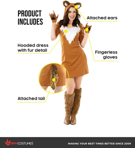 Vista 2 de fun shack Mujer Fn4176 Brown Hooded Dress with Attached Fox Ears, Sewn-in Tail Detail Included, Perfect for Halloween, Great for Dress-Up