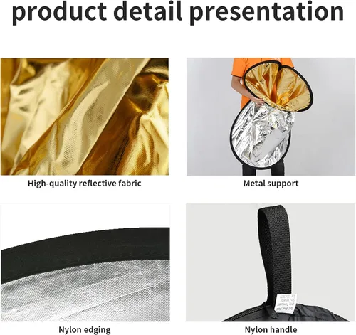 Vista 5 de Godox Reflector de luz de fotografía ovalado plegable de 24"x36"/60x90cm 5-in-1 Multi-Disc Foldable Diffuser with Carrying Bag - Gold, Silver