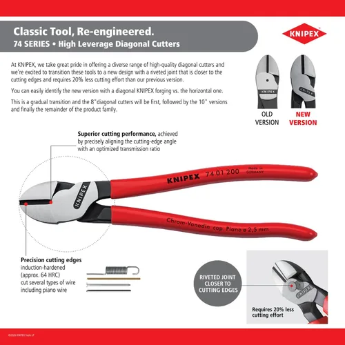 Vista 4 de KNIPEX 74 22 200 Comfort Grip - Alicate de corte diagonal angular de alto apalancamiento, 8 pulgadas, ángulo, agarre cómodo