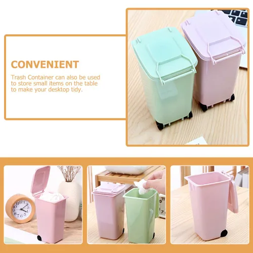 Vista 7 de STOBAZA 2 botes de basura pequeños para interior de compost, para lápices, mini bote de basura con tapa, cubos de plástico para dormitorio, pequeños