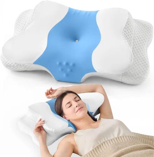 Vista 12 de DISSA Almohada cervical cervical para dormir de lado, almohada ergonómica de espuma viscoelástica con soporte ortopédico ajustable para el cuello