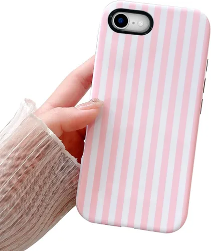Vista 7 de Compatible con iPhone SE /8/7, diseño de patrón estético a rayas, resistente a los arañazos, funda protectora híbrida de 2 capas a prueba de golpes