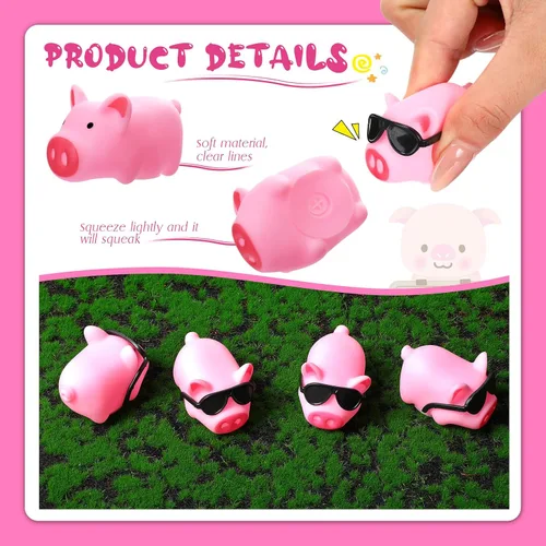 Vista 3 de Liliful 200 juegos de mini juguete de baño de cerdo de goma con gafas de sol flotador rosa y cerdo chillón juguetes para la bañera para baby shower