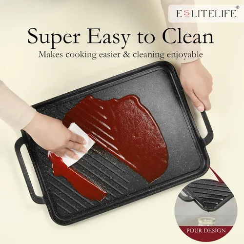 Vista 7 de ESLITE LIFE Sartén antiadherente de 11 x 17 pulgadas para cocinar en interiores y exteriores, versátil sartén grande de inducción 2 en 1
