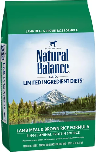 Vista 23 de Natural Balance Alimento seco para perros adultos de ingredientes limitados con granos saludables, receta de carne de res y arroz integral, 24