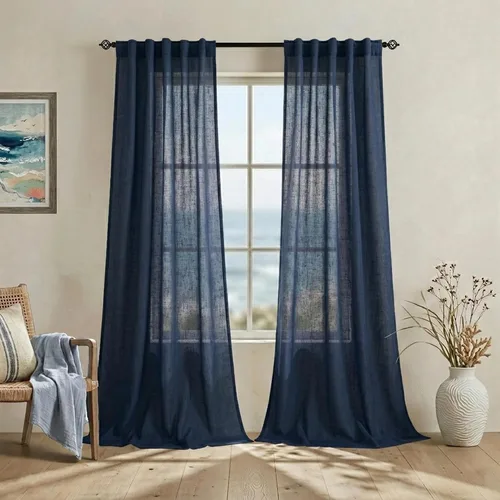 Vista 99 de Mrs.Naturall Cortinas negras de 45 pulgadas de largo, cortinas cortas de lino transparente para privacidad para cocina, dormitorio, ventanas
