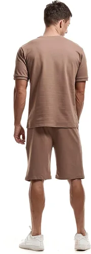 Vista 5 de Conjunto de 2 piezas para hombre de verano casual cuello redondo muscular manga corta camisetas y pantalones cortos deportivos de ajuste clásico