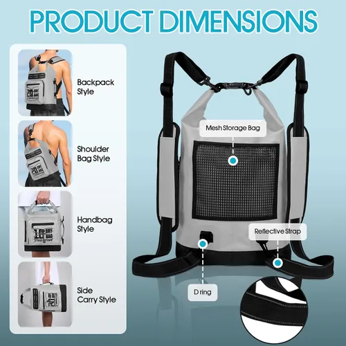Vista 51 de MORXPLOR Bolsa seca impermeable, 5L/10L/20L/30L/40L/55L Mochila seca con funda impermeable para teléfono para natación, kayak