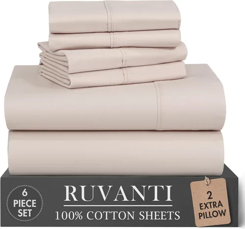 Vista 17 de RUVANTI 4 piezas de sábanas de algodón - 100% algodón natural suave, ligero y transpirable, sábanas de percal crujiente, juego de sábanas Botanica