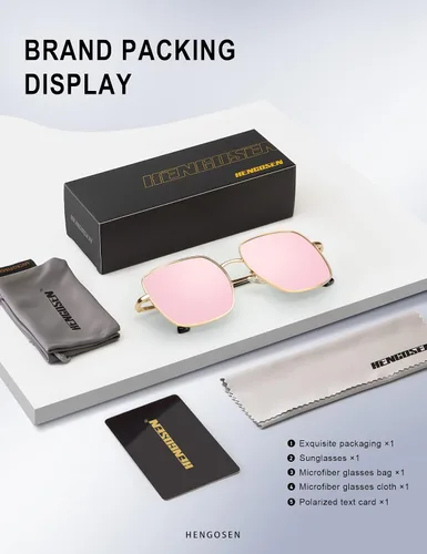 Vista 7 de HENGOSEN Square Sunglasses for Women and Men, Oversized Sun Glasses with 100% UV Protection