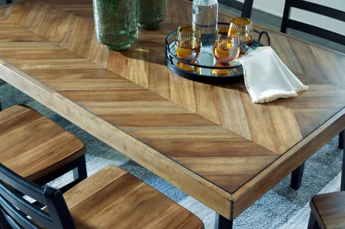 Vista 14 de Signature Design por Ashley Blondon - Juego de mesa de comedor rectangular con 6 sillas, patrón de chevron, patas cónicas, capacidad para 6 Negro