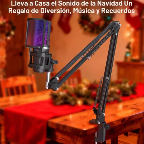Vista 9 de ZealSound Micrófono USB para Juegos, Micrófono Condensador con Cancelación de Ruido, Micrófono RGB con Silencio, Ganancia, Monitoreo, Brazo