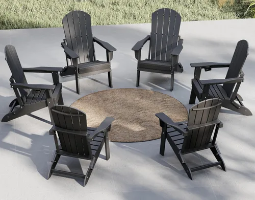 Vista 35 de Plawdlik Juego de 10 sillas plegables Adirondack con textura de madera, HDPE pesado para todo tipo de clima, juego cómodo junto a la piscina, patio
