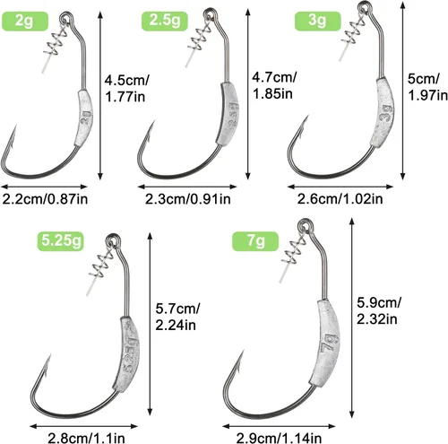 Vista 3 de Twistlock Fishing Hooks with Weight, 25pcs Worm Hooks with Centering Pin Spring Weighted Swimbait Hooks for Soft Plastic Lures Baits Bass Fishing