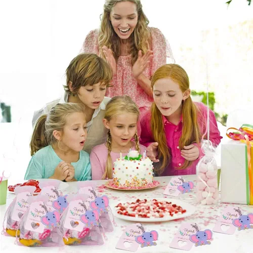Vista 5 de Juego de 50 llaveros de elefante para baby shower, recuerdos de fiesta temática de elefante, suministros de fiesta de cumpleaños para niños y niñas