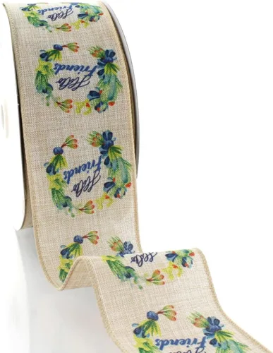 Vista 6 de Ribbon Traditions Cinta con alambre de ramitas verdes beige 2 1/2" x 10 yardas