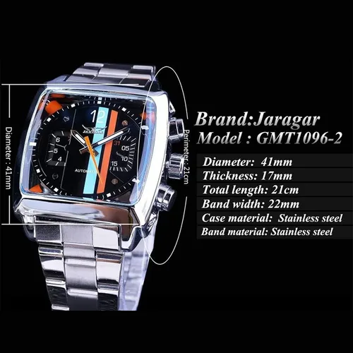 Vista 4 de FANMIS Reloj de pulsera analógico automático de acero inoxidable con fecha oblonga plateada para hombre, Mecánico