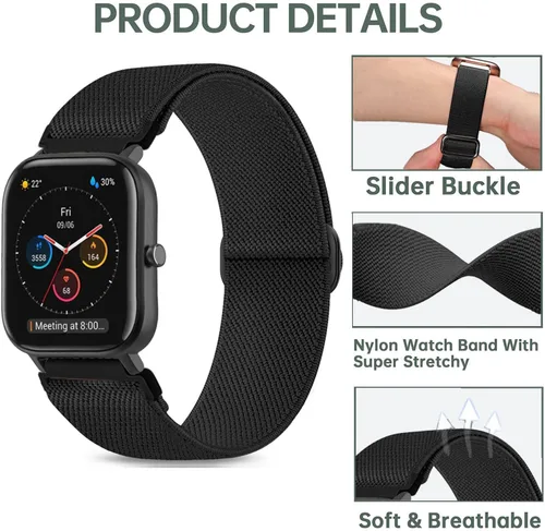 Vista 4 de Correas de reloj de nailon elásticas trenzadas compatibles con Amazfit Active2/GTS/GTS 2/GTS 2 mini/GTS 2e/GTS 3/GTS 4/GTS 4 mini, correas de tela