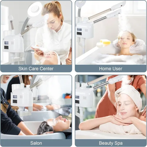 Vista 7 de VARIPOWDER Vaporizador facial profesional 3 en 1 para cara con boquilla caliente y fría, lámpara de aumento 5X, vaporizador facial para esteticista