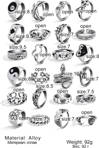Vista 7 de IFKM Juego de 15-63 anillos de nudillos de plata vintage para mujeres y adolescentes anillos apilables de dedo articulado bohemios retro huecos