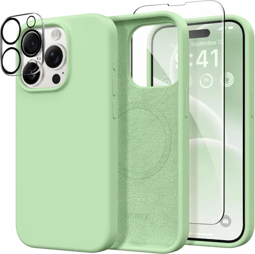 Vista 21 de GONEZ Funda magnética para iPhone 14, compatible con Magsafe, con protector de pantalla + protector de cámara, forro de microfibra antiarañazos