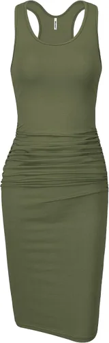 Vista 2 de Missufe - Vestido casual para mujer sin mangas con espalda cruzada ajustado y fruncido hasta por debajo de la rodilla