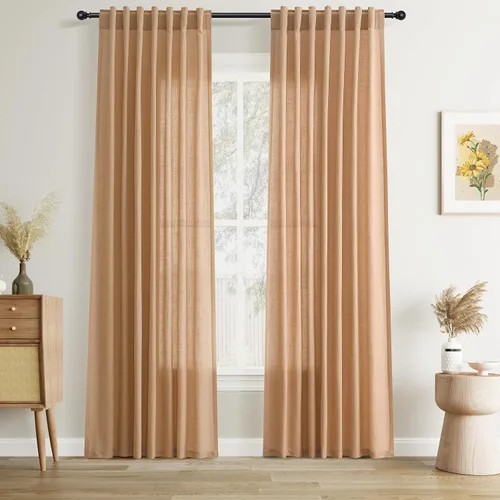 Vista 50 de Joywell - Cortinas de lino de 96 pulgadas de largo para sala de estar Natural
