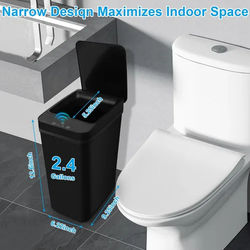 Vista 2 de Basurero de baño, basurero inteligente sin contacto, cubo de basura automático con sensor de movimiento con tapa, cubo de basura de 2.4 galones