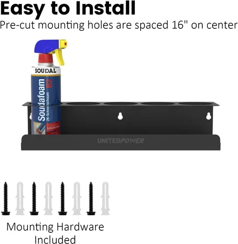 Vista 5 de UNITEDPOWER Soporte para 5 latas de aerosol, estante de almacenamiento de botellas de pintura, estante de montaje en pared de acero, organizador