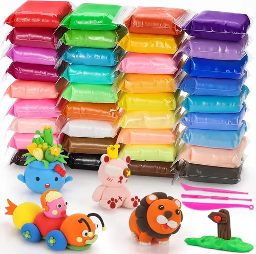 Vista 9 de Kit de arcilla de secado al aire para niños, juego de arcilla suave no tóxica de 24 colores with 3 Sculpting Tools, DIY Arts & Crafts Supplies
