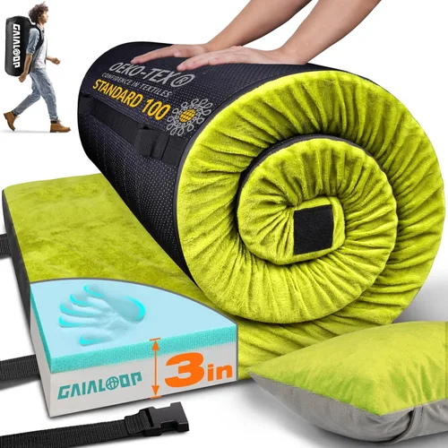Vista 20 de GAIALOOP Colchón de Espuma Viscoelástica de 3 Pulgadas para Acampar, Almohadilla de Dormir de Doble Capa Gruesa para Coche, Tienda, Cama