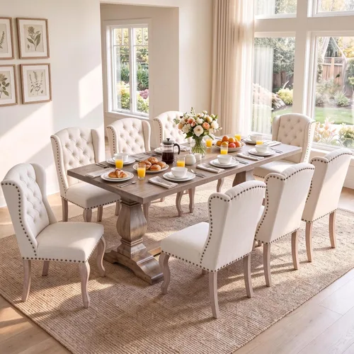 Vista 10 de chairus Juego de 2 sillas de comedor Parsons tapizadas copetudas, color Beige