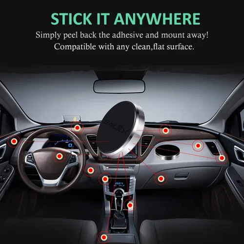 Vista 6 de SALEX Soportes magnéticos para teléfono, paquete de 2 con adhesivo 3M. Soporte plano negro para teléfono celular para tablero de automóvil, camión