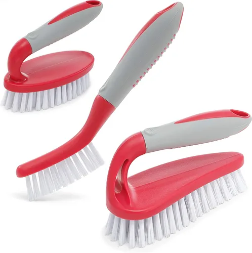 Vista 9 de Set de cepillos de limpieza de 3 piezas - Cepillo de limpieza para ducha con mango ergonómico y cerdas duraderas - Cepillo limpiador de lechada